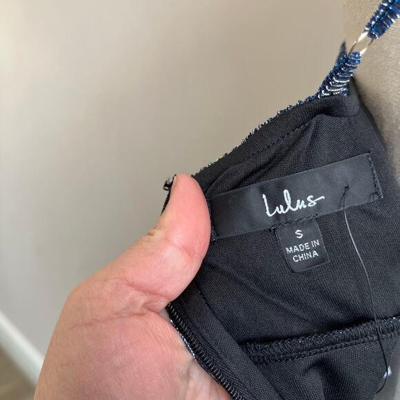 Lulus Glowing Gorgeous Blue Multi Metallic Tiered Mini Dress Size Small - Picture 9 of 13